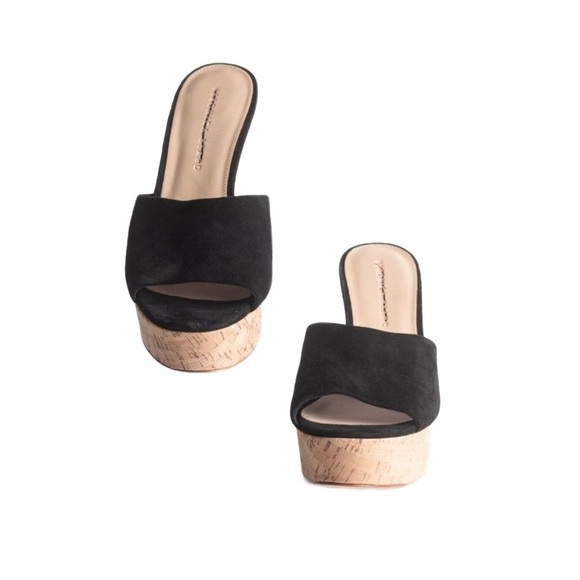 Veronica Beard Suede Cork Wedge Heel Mules - Picture 2 of 11